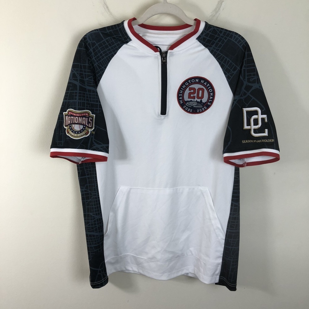 Washington Nationals 20 Year Batting Cage 1/4 Zip Jersey Shirt Men's Sz S White